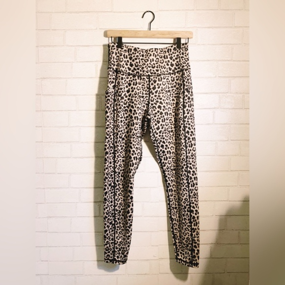 Women OUGES Tan and Black Animal Print Leopard Stretchy Leggings M/L